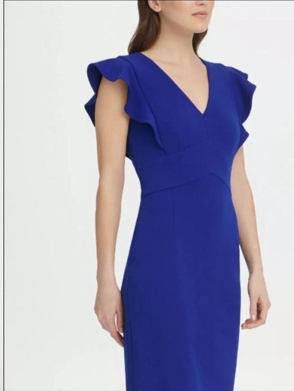 DKNY Royal Blue Ruffle Sleeve Midi Dress